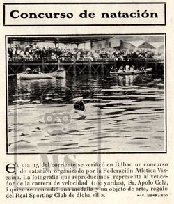 Recorte Artículo Prensa 1906 Nuevo Mundo Cuartilla - Concurso de Natación Bilbao, Apolo Cela