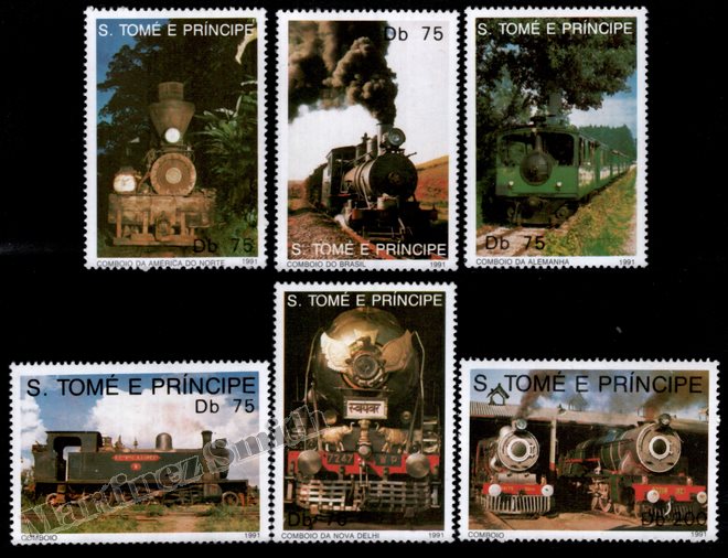 Santo Tomé y Príncipe 1991 Yvert 1031-36, Trenes y locomotoras de vapor - MNH