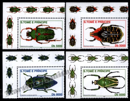 Santo Tomé y Príncipe 2001 Yvert 1325-28, Fauna, Insectos, Escarabajos - MNH