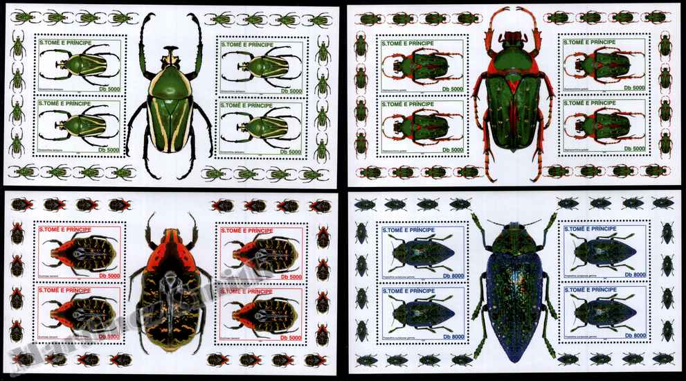 São Tomé & Príncipe 2001 Yvert 1325-28, Fauna, Insects , Beetles - Sheetlet - MNH