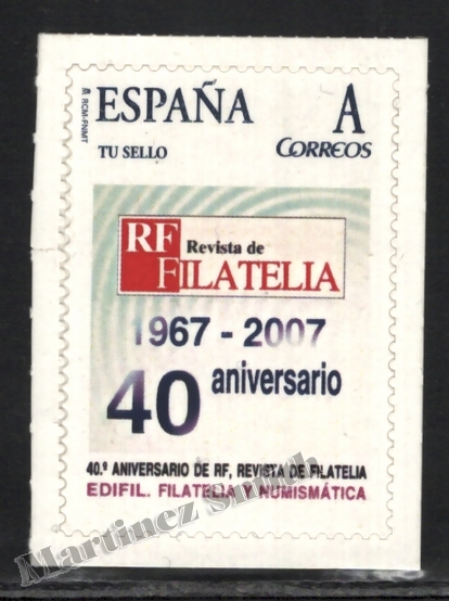 España 2007 Sello Personalizado "Tu Sello" Edifil 9, 40º Aniv. Revista Filatélica R.F. - Adhesivo - Nuevo