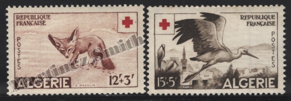  Algèria 1957 Yvert. 343-44 Fauna, Guineu Fénec i Cigonya, Creu Roja - MNH