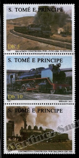 [st_890-92_S] Santo Tomé y Príncipe 1987 Yvert 890-92, Trenes, Locomotoras de vapor - MNH