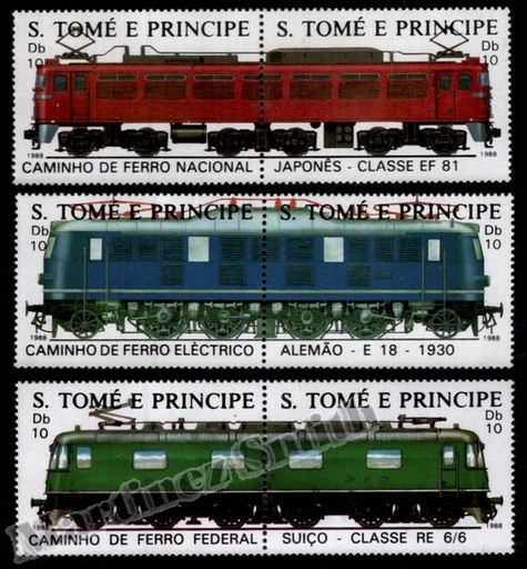[st_909-14_S] São Tomé-et-Príncipe 1988 Yvert 909-14, Trains, Locomotives électriques - MNH