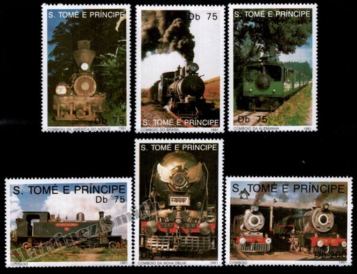 [st_1031-36_xs] Santo Tomé y Príncipe 1991 Yvert 1031-36, Trenes y locomotoras de vapor - MNH