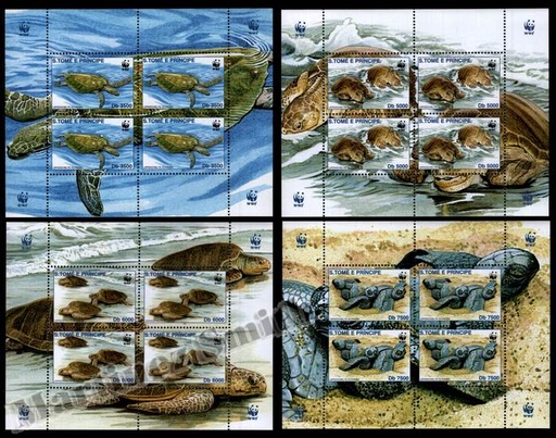 [st_1321-24_mp_clrj] Santo Tomé y Príncipe 2001 Yvert 1321-24, Fauna, Reptiles, Tortuga marina, WWF - Minipliegos - MNH
