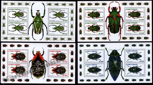 [st_1325-28_mp_clrj] Santo Tomé y Príncipe 2001 Yvert 1325-28, Fauna, Insectos, Escarabajos - Minipliego - MNH
