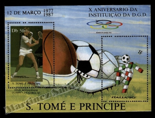 [st__hb51_M] Santo Tomé y Príncipe 1987 Yvert MS 51, Deportes, 10º Aniv. Dirección General de Deportes - MNH
