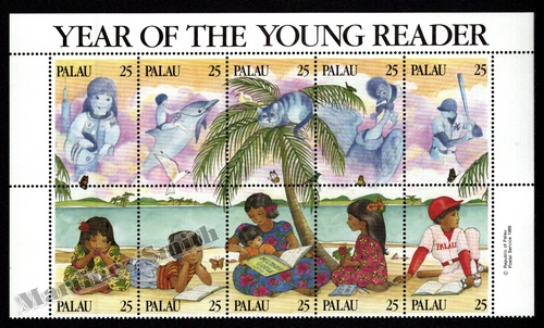 [pw_268-77_bord] Palau 1989 Yv. 268-77 Año del Joven Lector - Tira Completa Borde Hoja - MNH